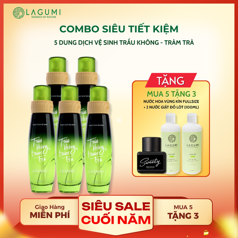 Combo 5 chai Dung dịch vệ sinh phụ nữ trầu không tràm trà giảm viêm, ngứa Lagumi 100ml