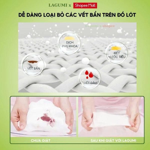 Nước Giặt Đồ Lót Sinh Học Lagumi Loại Bỏ Sạch Vết Ố, Vi Khuẩn, Dịu Nhẹ Lành Tính An Toàn Cho Da