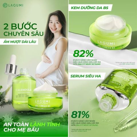 Bộ Kem dưỡng ẩm & làm sáng cho mẹ bầu, sau sinh LAGUMI Calendula B5 30gr và Serum LAGUMI Super HA 30ml