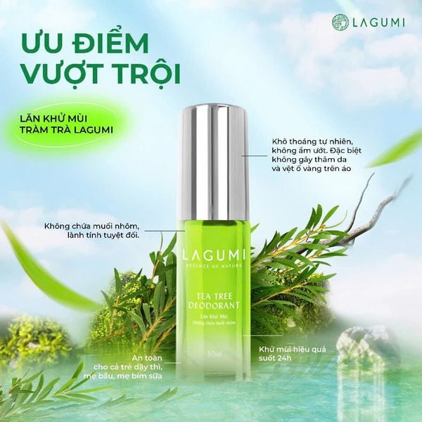 Bộ Dung Dịch Vệ Sinh Phụ Nữ Lagumi Trầu Không Tràm Trà và Lăn Khử Mùi Tràm Trà Không Gây Ố Vàng Lagumi 30ML