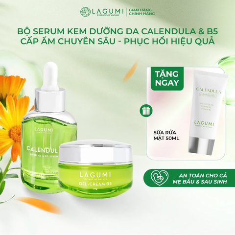 Bộ Kem dưỡng ẩm & làm sáng cho mẹ bầu, sau sinh LAGUMI Calendula B5 30gr và Serum LAGUMI Super HA 30ml