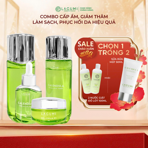 Bộ 4 món chăm sóc da toàn diện Lagumi: Sữa rửa mặt 50g, Toner 120ml, Serum 30ml, Kem dưỡng 30g