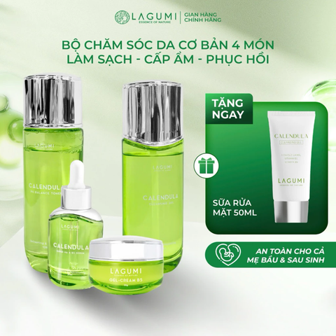 Bộ 4 món chăm sóc da toàn diện Lagumi: Sữa rửa mặt 50g, Toner 120ml, Serum 30ml, Kem dưỡng 30g