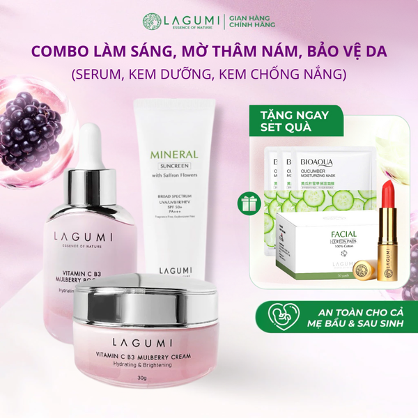 Bộ Kem Dưỡng & Serum Làm Trắng Mờ Thâm Nám Dâu Tằm B3 - Trắng Sáng -An Toàn- Hiệu Quả
