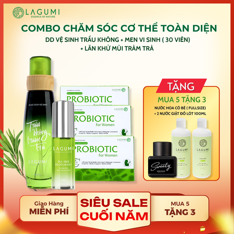 COMBO CHĂM SÓC CƠ THỂ TOÀN DIỆN ( 1 DDVS + 1 lăn khử mùi + 3 men vi sinh )