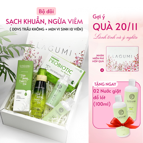 Bộ Dung Dịch Vệ Sinh Nữ Và Men Vi Sinh Phụ Khoa Lagumi Giúp Giảm Vi.êm Nấm Ngứa