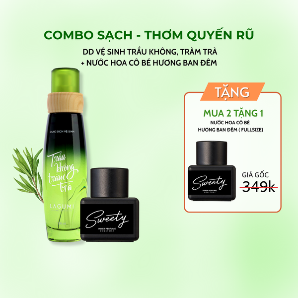 Combo sạch thơm toàn diện Lagumi (Dung dịch vệ sinh trầu không tràm trà Lagumi + Nước hoa vùng kín Lagumi Sweety )