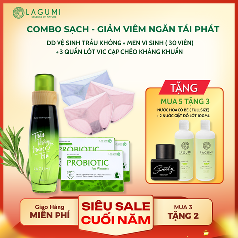 COMBO NGỪA VIÊM NHIỄM TÁI ĐI TÁI LẠI (1 DDVS + 3 Men vi sinh + 3 quần VIC kháng khuẩn)