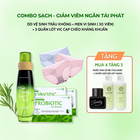 COMBO NGỪA VIÊM NHIỄM TÁI ĐI TÁI LẠI (1 DDVS + 3 Men vi sinh + 3 quần VIC kháng khuẩn)