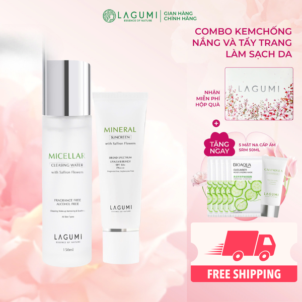 Combo Kem chống nắng vật lý + Tẩy trang Lagumi chiết xuất nhụy hoa nghệ tây
