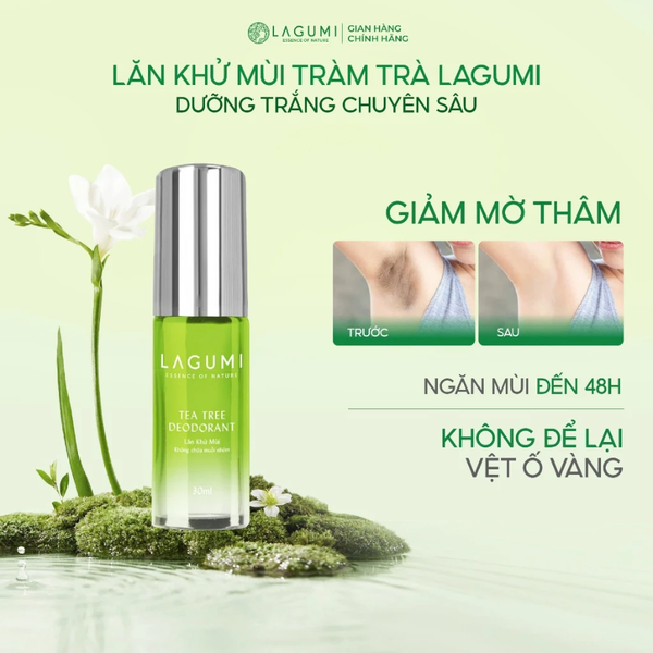 Lăn khử mùi tràm trà Lagumi không muối nhôm công nghệ ngăn mùi Nhật Bản khô thoáng đến 24h dung tích 30ml