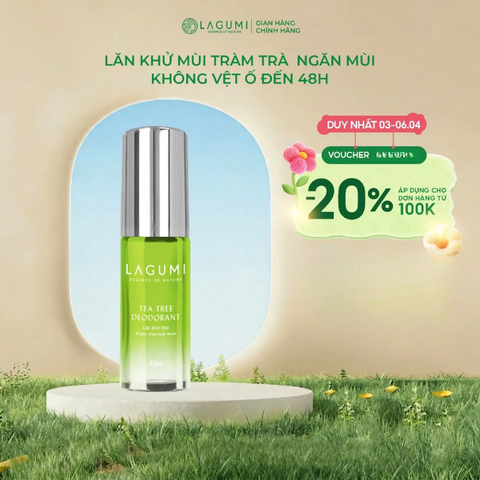 Lăn khử mùi tràm trà Lagumi không muối nhôm công nghệ ngăn mùi Nhật Bản khô thoáng đến 24h dung tích 30ml