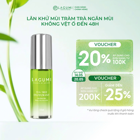 Lăn khử mùi tràm trà Lagumi không muối nhôm công nghệ ngăn mùi Nhật Bản khô thoáng đến 24h dung tích 30ml