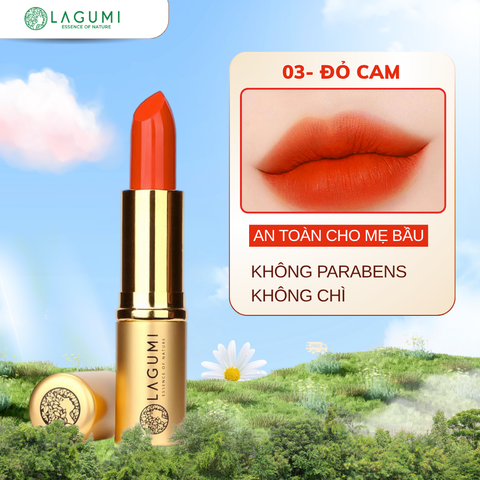 [Màu 03 - ĐỎ CAM] Son môi không chì LAGUMI chiết xuất hạnh nhân lành tính an toàn cho mẹ bầu và sau sinh
