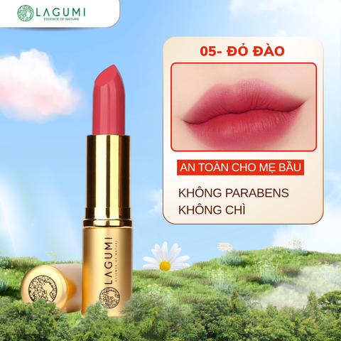 [Màu 05- ĐỎ ĐÀO] Son môi không chì LAGUMI chiết xuất hạnh nhân lành tính an toàn cho mẹ bầu và sau sinh