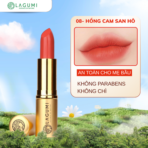 [Màu 08- HỒNG CAM SAN HÔ] Son môi không chì LAGUMI chiết xuất hạnh nhân lành tính an toàn cho mẹ bầu và sau sinh