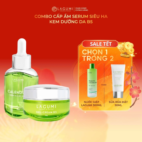 Bộ Kem dưỡng ẩm & làm sáng cho mẹ bầu, sau sinh LAGUMI Calendula B5 30gr và Serum LAGUMI Super HA 30ml