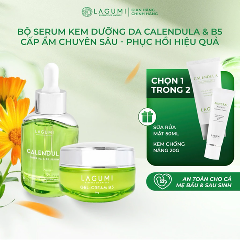Bộ Kem dưỡng ẩm & làm sáng cho mẹ bầu, sau sinh LAGUMI Calendula B5 30gr và Serum LAGUMI Super HA 30ml