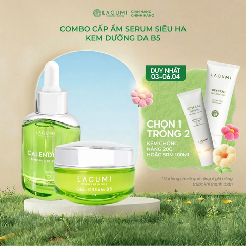 Bộ Kem dưỡng ẩm & làm sáng cho mẹ bầu, sau sinh LAGUMI Calendula B5 30gr và Serum LAGUMI Super HA 30ml
