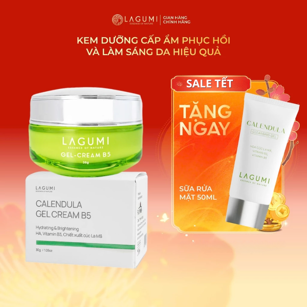 Combo Cấp ẩm và bảo vệ da 2 món Kem dưỡng B5 và Kem chống nắng nhụy hoa nghệ tây Lagumi