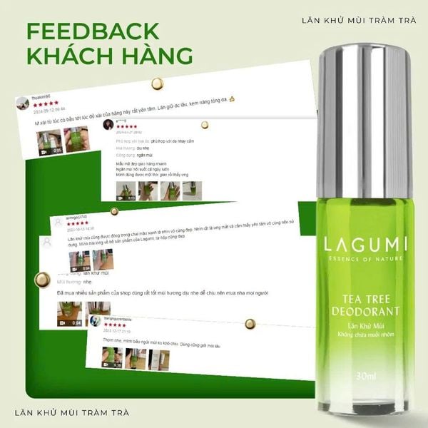 Lăn khử mùi tràm trà Lagumi không muối nhôm công nghệ ngăn mùi Nhật Bản khô thoáng đến 24h dung tích 30ml