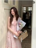 Đầm Hai Dây Ren Pink Muse 