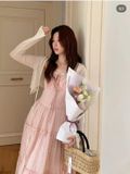  Đầm Hai Dây Ren Pink Muse 