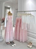  Đầm Hai Dây Ren Pink Muse 