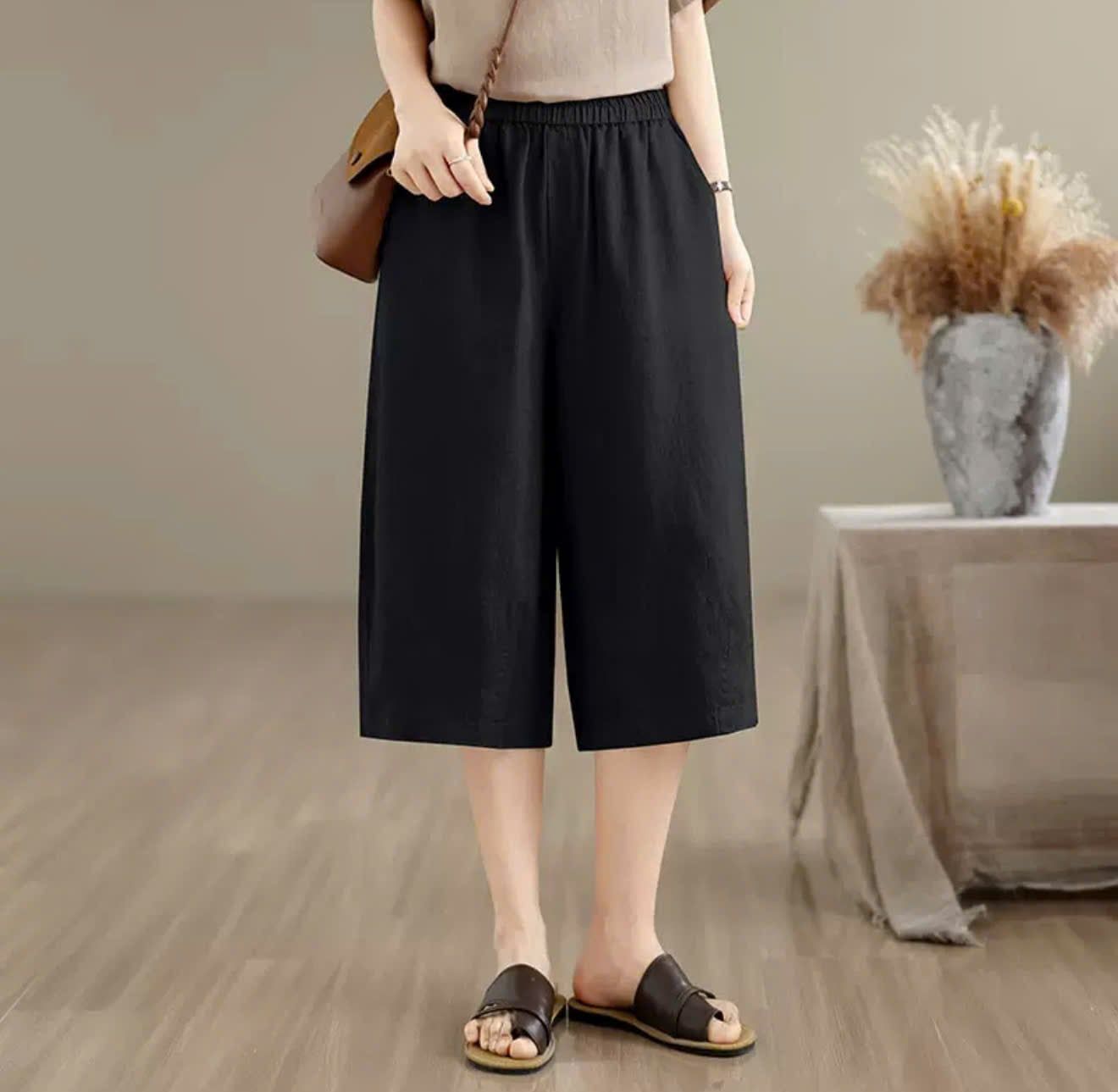  Quần linen nữ dáng lửng lưng chun phong cách Hàn Quốc nhẹ nhàng 