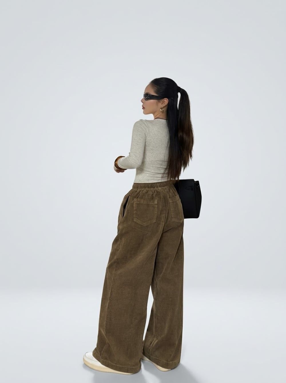 Quần culottes nhung tăm nữ dáng rộng phong cách Hàn Quốc 