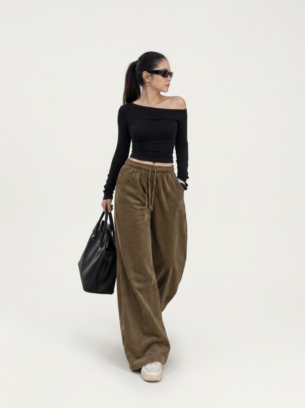  Quần culottes nhung tăm nữ dáng rộng phong cách Hàn Quốc 