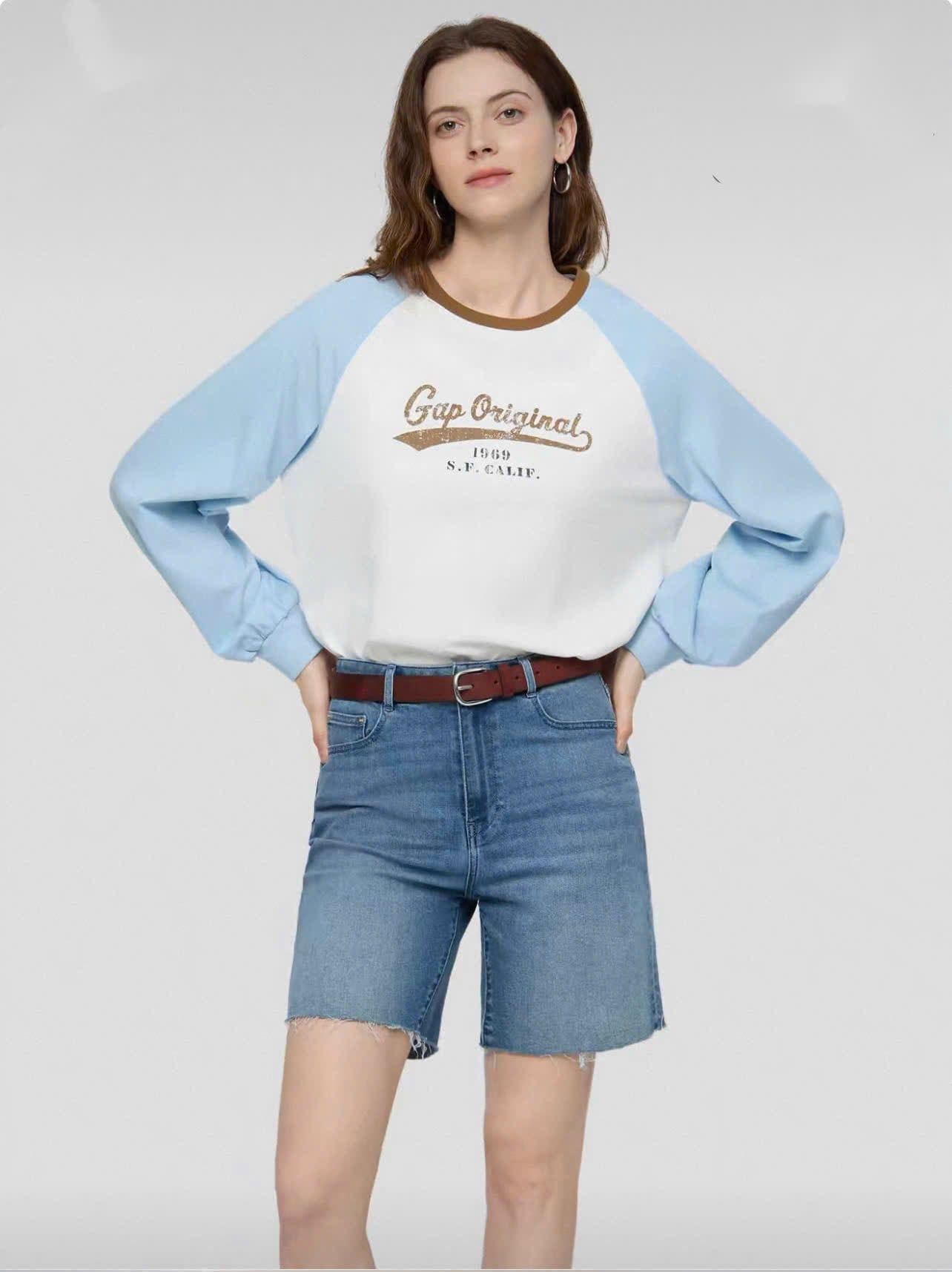  Áo thun cổ tròn tay raglan in chữ vintage Hàn Quốc 