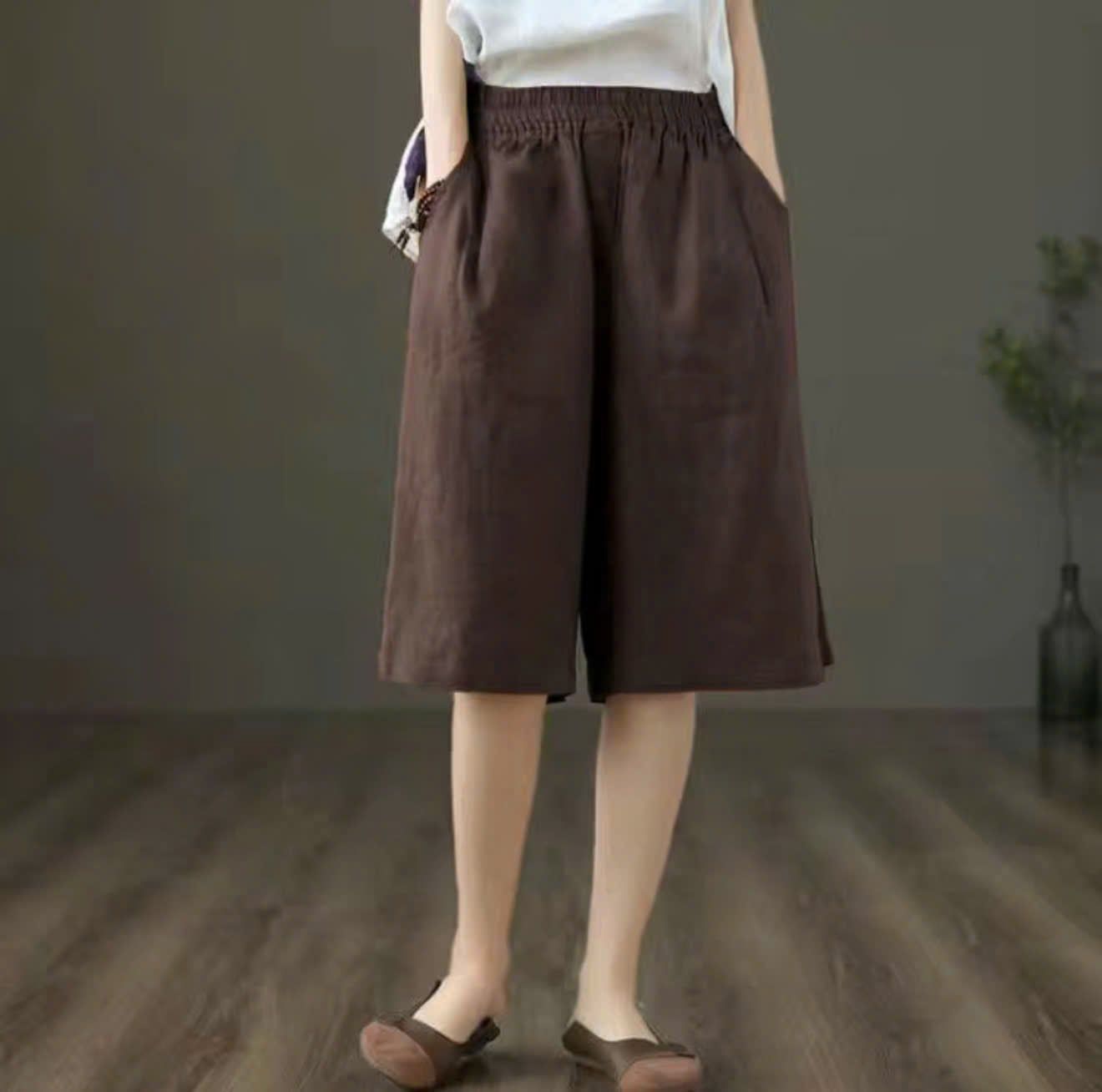  Quần linen nữ dáng lửng lưng chun phong cách Hàn Quốc nhẹ nhàng 