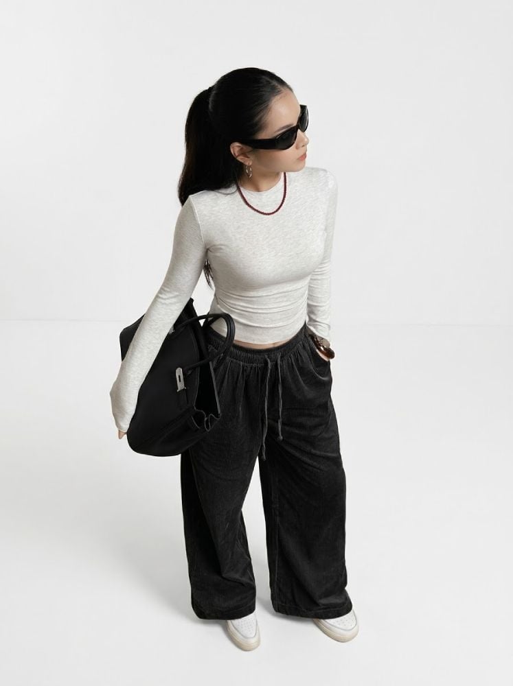  Quần culottes nhung tăm nữ dáng rộng phong cách Hàn Quốc 