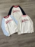  Áo thun cổ tròn tay raglan in chữ vintage Hàn Quốc 