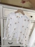  Áo kiểu nữ dài tay thêu hoa nhí viền bèo phong cách vintage 