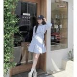  Đầm sơ mi nữ polo kẻ sọc kèm đai thắt eo 