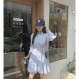  Đầm sơ mi nữ polo kẻ sọc kèm đai thắt eo 