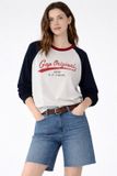  Áo thun cổ tròn tay raglan in chữ vintage Hàn Quốc 
