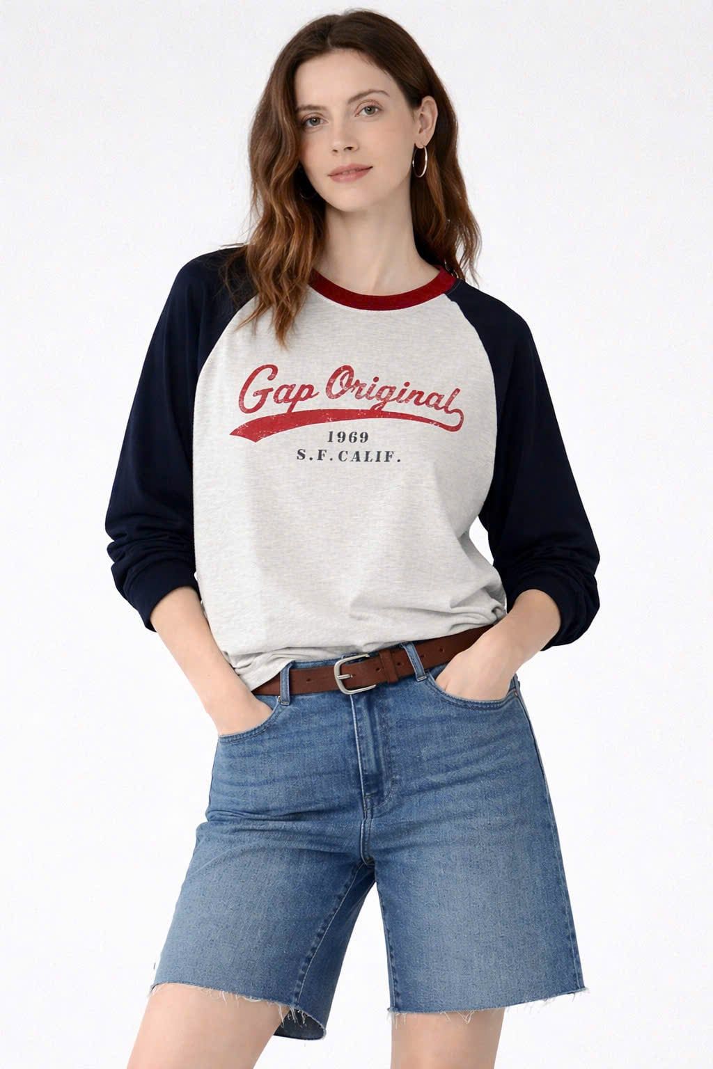  Áo thun cổ tròn tay raglan in chữ vintage Hàn Quốc 