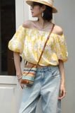  Túi bucket chio cói đan phối da nâu đeo chéo nữ 