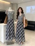  Chân váy dài nữ họa tiết kẻ sọc caro dáng suông thanh lịch 