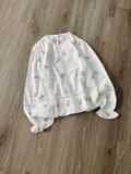  Áo kiểu nữ dài tay thêu hoa nhí viền bèo phong cách vintage 