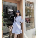  Đầm sơ mi nữ polo kẻ sọc kèm đai thắt eo 