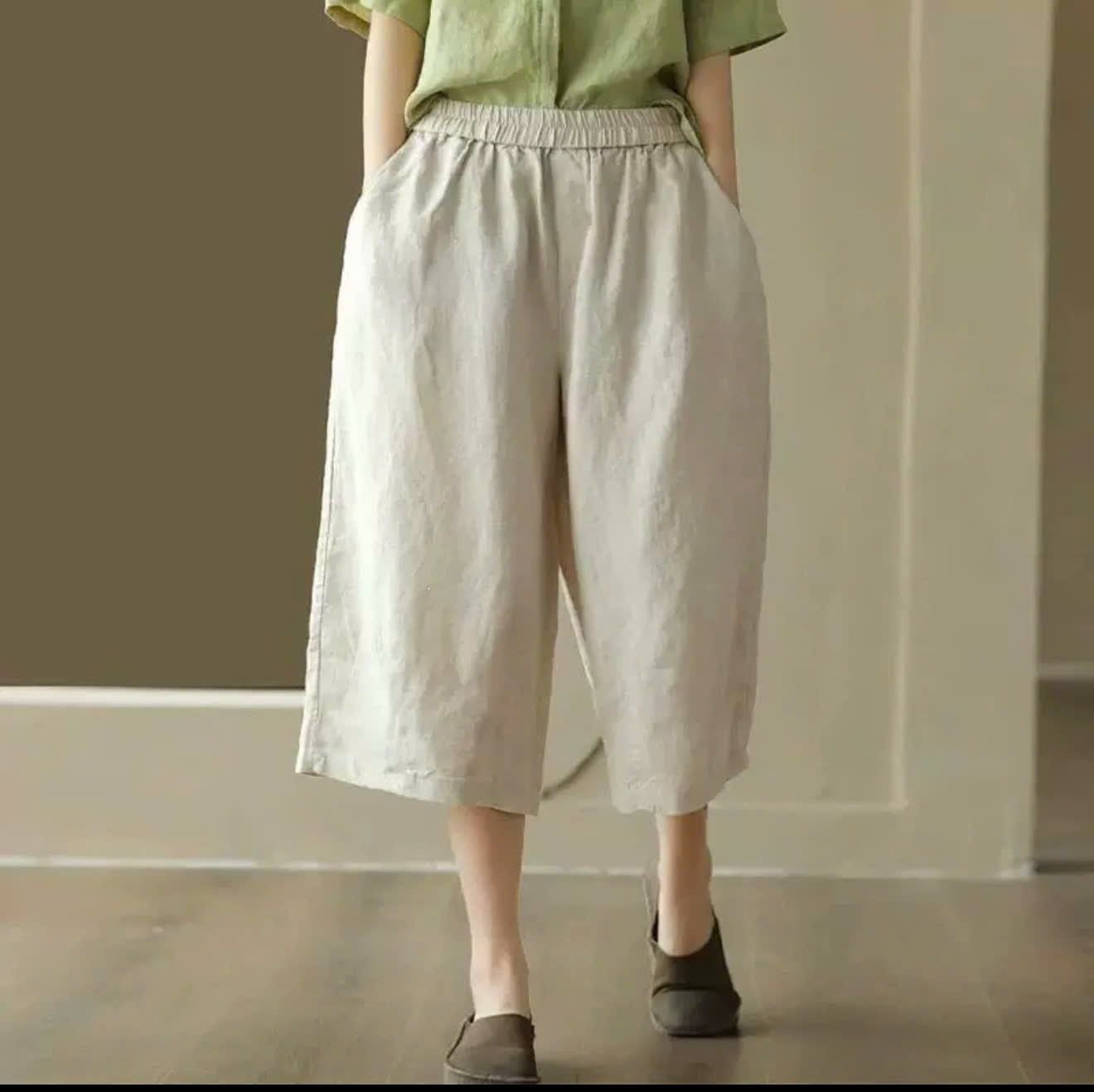  Quần linen nữ dáng lửng lưng chun phong cách Hàn Quốc nhẹ nhàng 