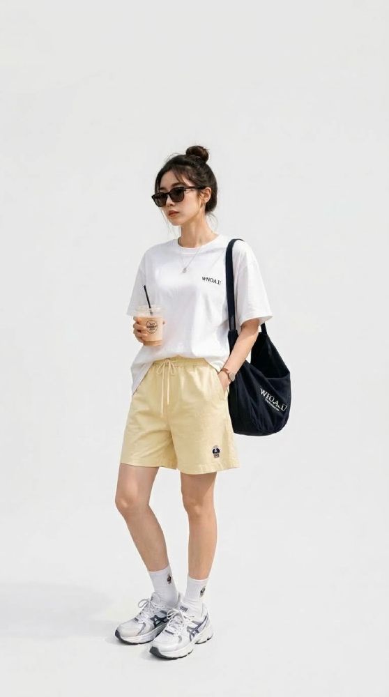  Quần short nữ thêu hình gấu cạp chun năng động, dễ thương 
