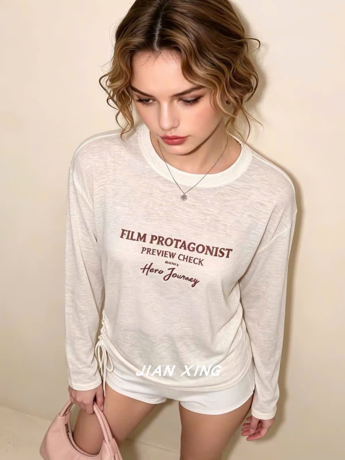  Áo thun nữ casual thiết kế nhún dây sườn phong cách năng động 