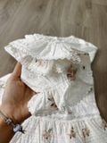  Áo kiểu nữ dài tay thêu hoa nhí viền bèo phong cách vintage 