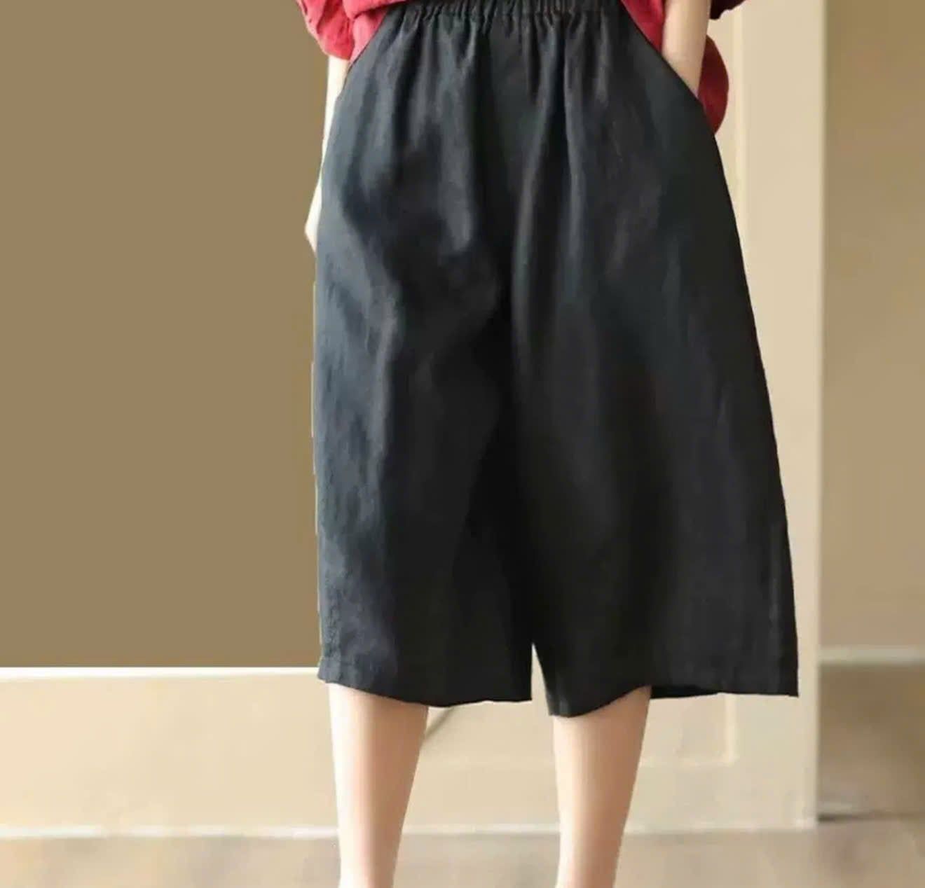  Quần linen nữ dáng lửng lưng chun phong cách Hàn Quốc nhẹ nhàng 