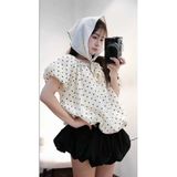  Áo nữ chất liệu linen họa tiết chấm bi form rộng thoáng mát 